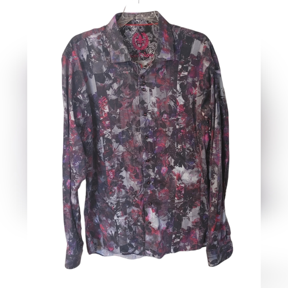 Au Noir Sz 5 US XL Long Sleeve Button Shirt Contrast Flip Up Cuffs Paisley